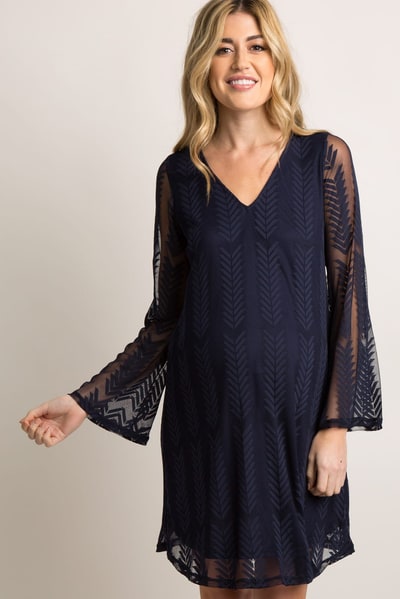 PinkBlush PinkBlush Navy Mesh Overlay Maternity Dress