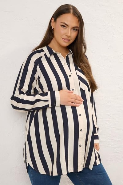 Yours Clothing BUMP IT UP MATERNITY Navy Blue Stripe Shirt