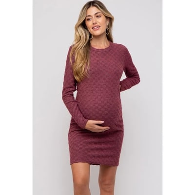 Target PinkBlush Burgundy Soft Brushed Knit Long Sleeve Maternity Dress Burgundy Medium