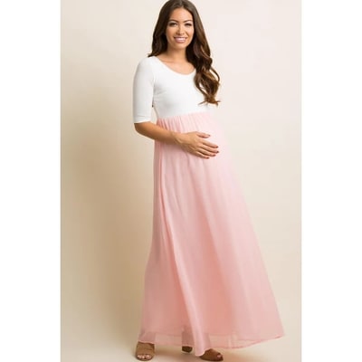Target Pinkblush PinkBlush Petite Light Pink Chiffon Colorblock Maternity Maxi Dress XL