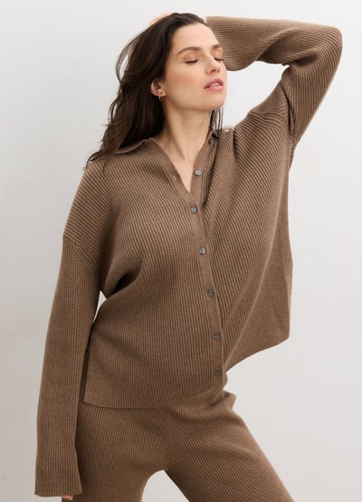 HATCH The Beatrice Ribbed Knit Buttondown Polo