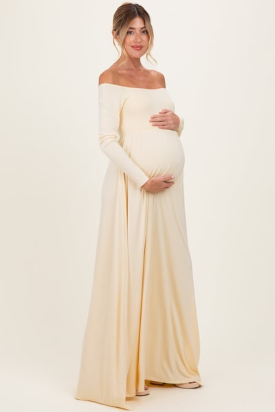 PinkBlush PinkBlush Yellow Off Shoulder Maternity Maxi Dress