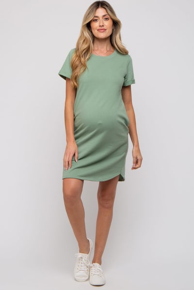 PinkBlush Sage French Terry Cuffed Short Sleeve Maternity Dress