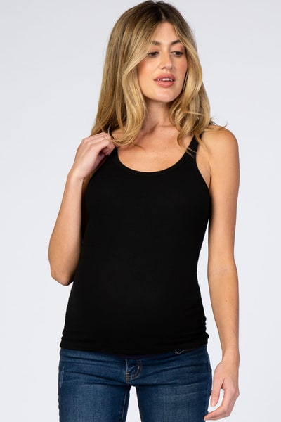 PinkBlush Black Ribbed Maternity Tank Top