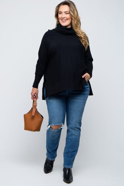 PinkBlush Blue Distressed Knee Skinny Maternity Plus Jeans