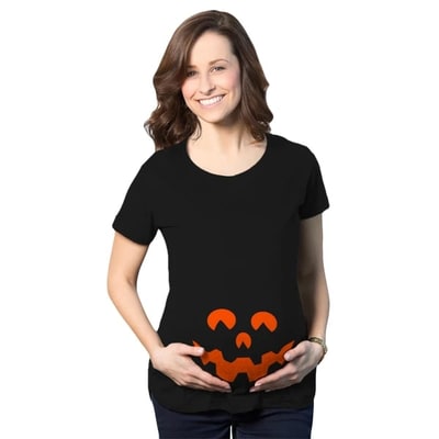 Target Maternity Cartoon Eyes Pumpkin Face T Shirt Halloween Fall October Pregnancy Tee - Crazy Dog Maternity T Shirt For Halloween Season Black S