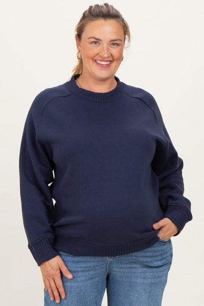 PinkBlush Navy Pullover Terry Maternity Plus Crewneck