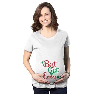 Target Maternity Best Gift Ever T Shirt Funny Christmas Present Bump New Pregnancy Tee - Crazy Dog Maternity T Shirt Gift For Christmas White S