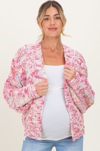 PinkBlush Pink Multicolor Chunky Knit Open Front Maternity Cardigan