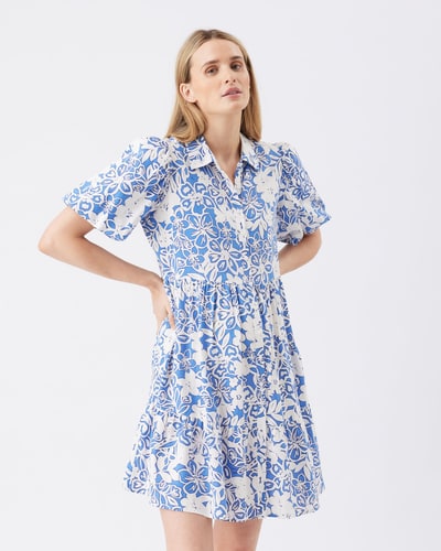 Ripe Maternity Nahla Linen Dress  Royal / White