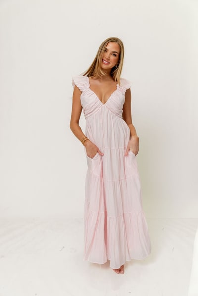 Worth Collective Katy Pleated Bodice Maxi Dress in Light Pink - Bump Friendly