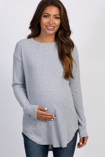 PinkBlush Heather Grey Long Sleeve Ribbed Maternity Top