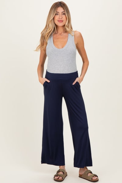 PinkBlush Navy Ankle Wide Leg Maternity Pants