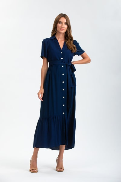 For The Creators Emma Botton down tie dress in Navy