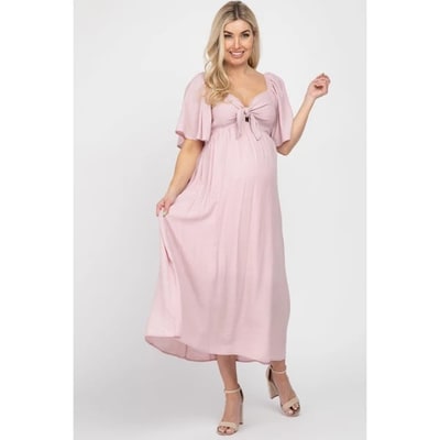 Target Pinkblush Light Pink Front Tie Ruffle Sleeve Maternity Midi Dress Small