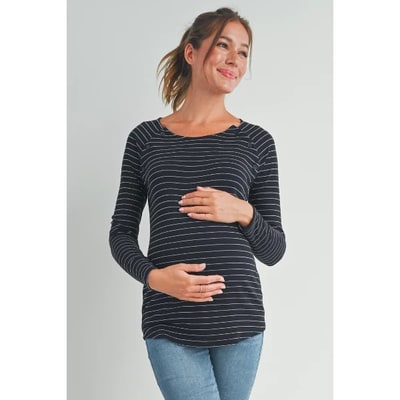 Target Hello Miz Women's Striped Long Sleeve Maternity Nursing Top - Black - Medium