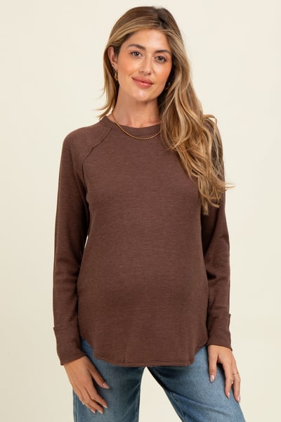 PinkBlush Brown Baby Waffle Knit Long Sleeve Maternity Top