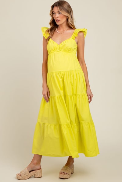 PinkBlush Lime Sleeveless Tiered Maternity Maxi Dress