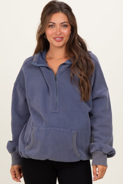 PinkBlush Navy Fleece Half Zip Drop Shoulder Maternity Hoodie