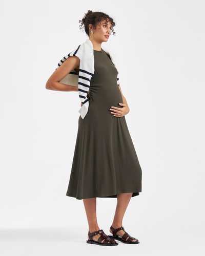 Ripe Maternity Carol Rib A-line Dress  Khaki