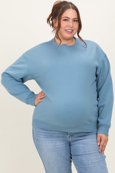 PinkBlush Blue Basic Fleece Crewneck Maternity Sweatshirt