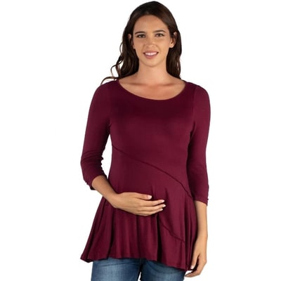 Target 24seven Comfort Apparel Womens Ruched Sleeve Swing Maternity Tunic Top-WINE-M