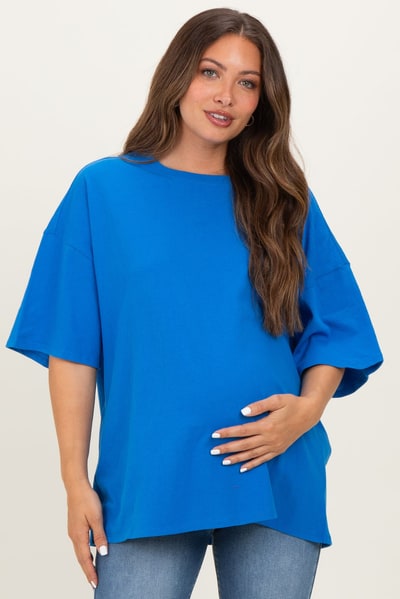 PinkBlush Ocean Blue Cotton Oversized Maternity Tee