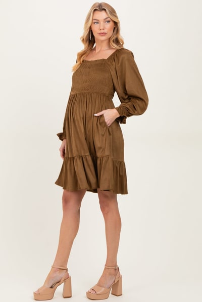 PinkBlush Camel Suede Maternity Dress