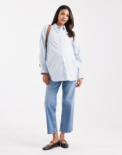 ASOS ankle grazer comfort stretch straight leg jeans in mid blue