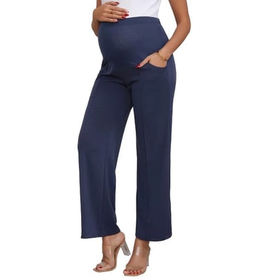 Target INSPIRE CHIC Women's High Stretchy Maternity Pants Over the Belly Wide Leg Loose Pregnancy Pants with Pockets Casual Work X-Large Deep Blue