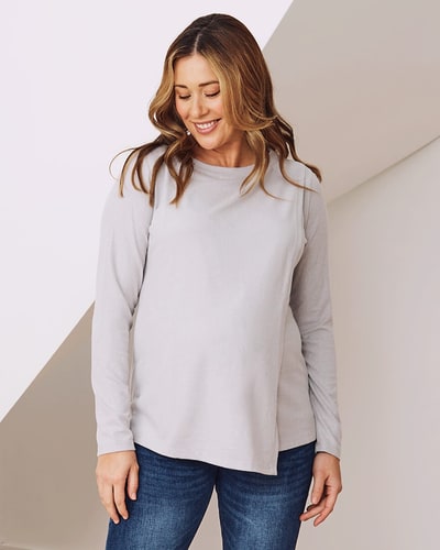 Angel Maternity Madeline Long Sleeve Nursing Brushed Knit Top