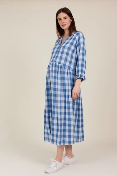 For The Creators Pearl Dress - Cornflower Blue Check