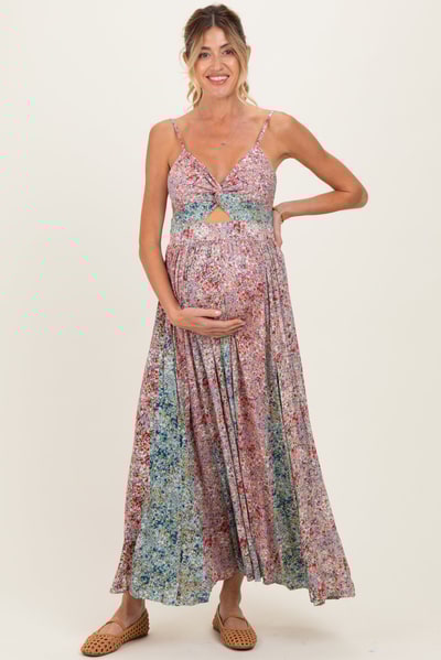 PinkBlush Multi V Neck Twist Front Cut Out Maternity Maxi Dress