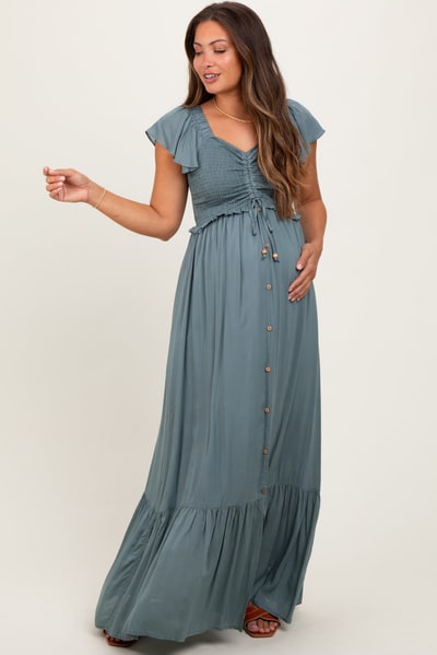 PinkBlush Sage Smocked Top Woven Maternity Maxi Dress