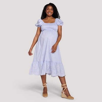 Kohl's Maternity Motherhood® Smocked Bodice Midi Dress with Puff Sleeves