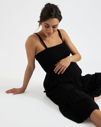 Ripe Maternity Blair Shirred Dress Black