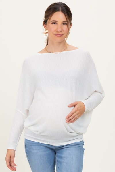 PinkBlush Ivory Ribbed Maternity Dolman Top