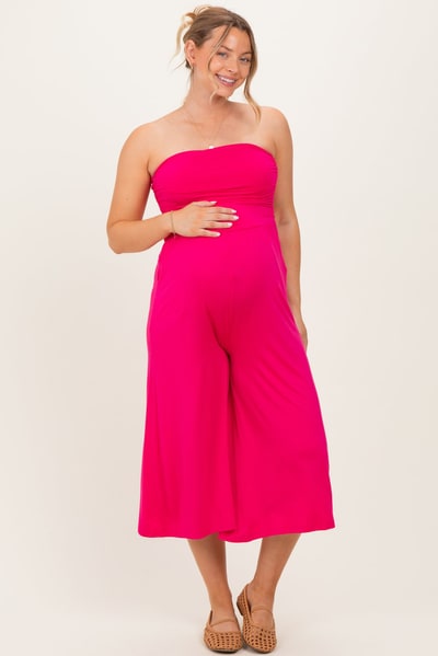 PinkBlush Hot Pink Double Layered Strapless Tube Top Maternity Jumpsuit