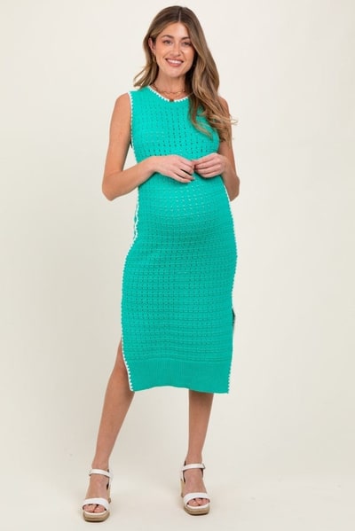 PinkBlush Jade Pointelle Contrast Trim Sweater Maternity Midi Dress