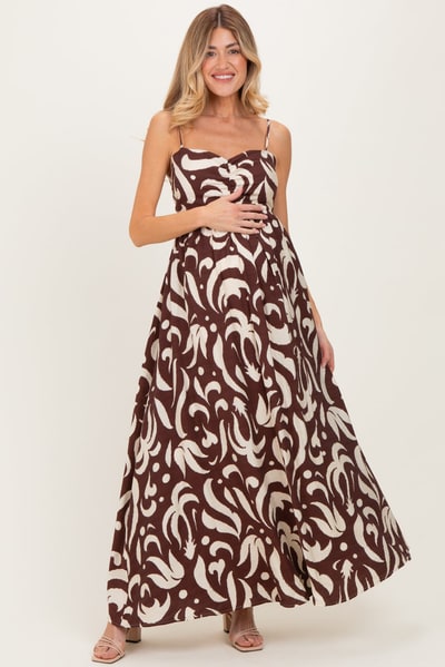 PinkBlush Chocolate Printed Cutout Sleeveless Maternity Maxi Dress