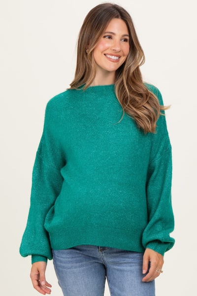 PinkBlush Forest Green Bubble Sleeve Maternity Sweater