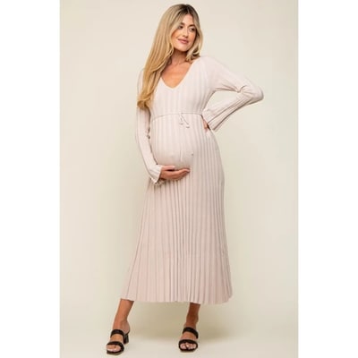 Target Pinkblush Taupe Ribbed Maternity Knit Maxi Dress Medium