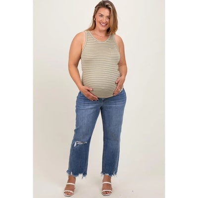 Target Pinkblush Blue Distressed Open Knee Relaxed Straight Leg Maternity Plus Jeans 34