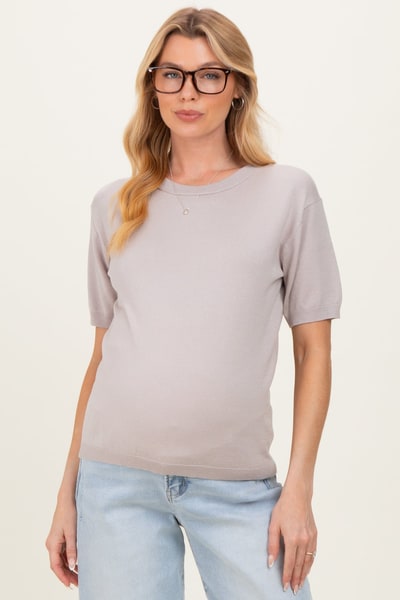 PinkBlush Grey Crew Neck Solid Maternity Sweater