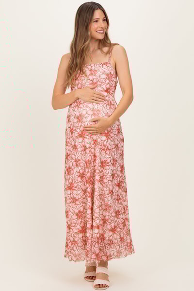 PinkBlush Red Floral Maternity Midi Dress