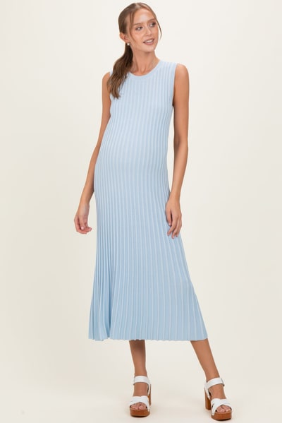 PinkBlush Sky Blue Ribbed Knit Sleeveless Maternity Maxi Dress