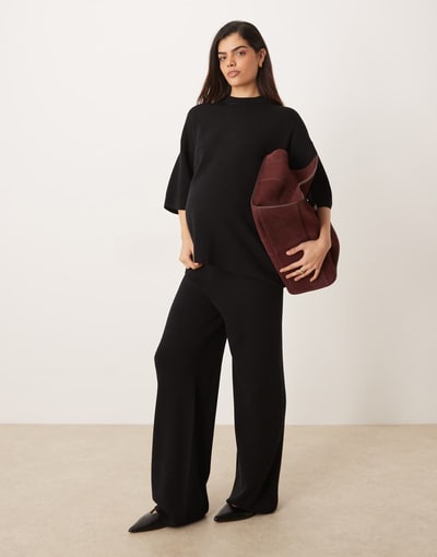 ASOS knit compact structured oversized t shirt & pants set in black