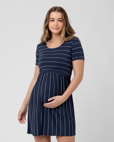 Ripe Maternity Crop Top Nursing Dress Indigo / White