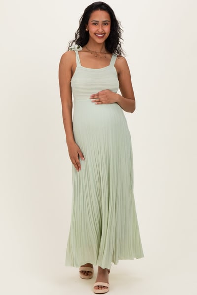 PinkBlush Sage Textured Knit Shoulder Tie Maternity Midi Dress