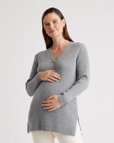 Quince Mongolian Cashmere Ribbed Side Zip Maternity Sweater